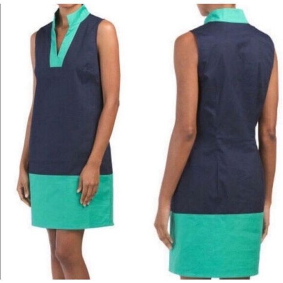 SAIL TO SABLE Tunic Shift Dress Womens Small Mint Green Navy Classic Colorblock - Picture 12 of 12